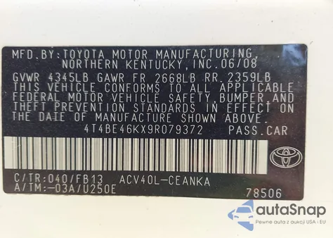 2009 Toyota Camry Le from USA, damaged, VIN 4T4BE46KX9R079372